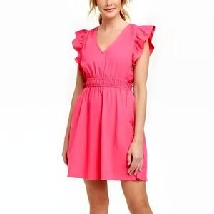 NWT Universal Thread Dress Flutter Short Sleeve Mini Cotton Pink Womens Large